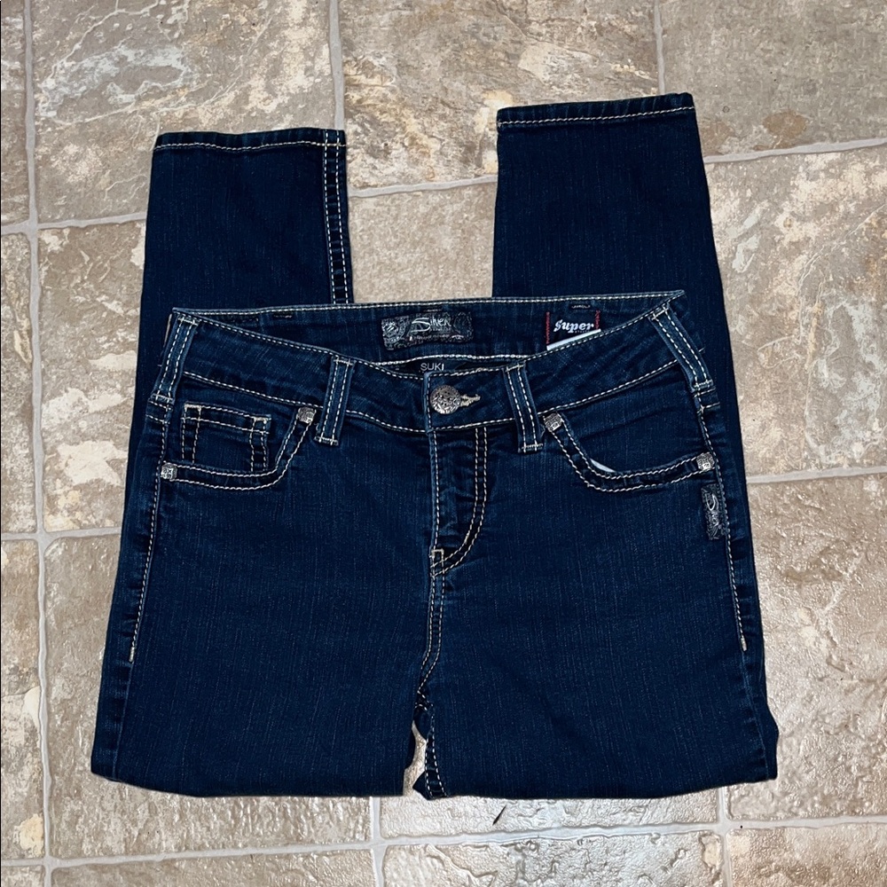 Silver Suki High Capri Jeans  Dark Indigo with Contrast Stitching - Picture 3 of 10